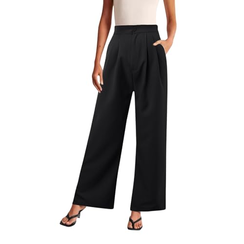 Generisch Pantalones negros elegantes para mujer, pantalones de pierna ancha, para trabajo, negocios, ocio, vestido holgado, talle alto, palazzo, pantalones sueltos, pantalones de terciopelo negro