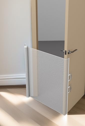 Einziehbares Haustiergitter ohne Bohren, biegbares, verstellbares Hundegitter für Treppen, Türen und Raumteiler, freistehendes, faltbares Katzengitter, verstellbare Größe (weiß, 78 cm H x 110 cm B)