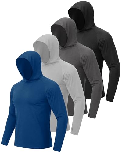 BOOJO 4 Pack Sun Hoodie for Men - UV UPF 50+ Fishing Shirts Long Sleeve Lightweight Tops for Athletic Running Gym Workout