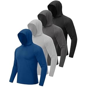 BOOJO 4 Pack Sun Hoodie for Men – UV UPF 50+ Fishing Shirts Long Sleeve Lightweight Tops for Athletic Running Gym Workout