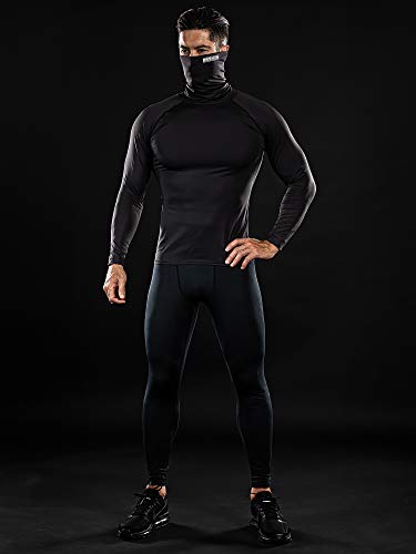 Drskin Men's Mask Turtleneck Compression Shirts Top Long Sleeve Sports Baselayer Running Athletic Workout (Turtleneck Sb01, S) #TOP2