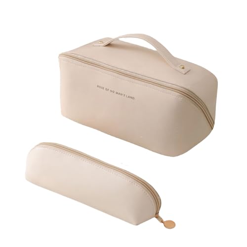 Bolsa de Cosméticos de Viaje de Gran Capacidad, Bolso de Tocador de Viaje, PU Neceser Maquillaje Viaje con Asa, Bolsa de Maquillaje Mujer con Bolsa Cepillo Viaje, para el Uso Diario Et de Viaje