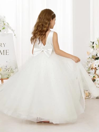 MCieloLuna Elegant Flower Girl Dress Satin Tulle Princess Pageant Dresses for Girls Pearl Beads Wedding Maxi Gown3