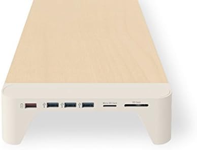 Pallo Multifunctional Wooden Monitor Stand Pen Trays/QI Wireless Charging/USB Dock SD Reader, Laptop Riser Laptop Desk Space Organizer Keyboard/Mouse Storage 7.9’L22.2’W2.2’H (Cream USB Hub)