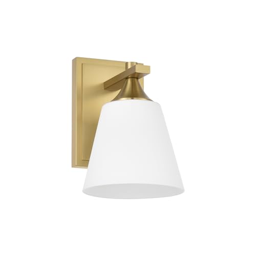 Image of Aged Brass Wall Sconce Light, American Sconces Wall Lighting, Traditional 1 Light Bathroom Vanity Lighting with Opal Glass Shade, Wall Light for Bedroom Bathroom Living Room Entryway Hallway