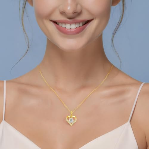 CDE 18K Gold Plated Initial Love Heart 2 Carat Moissanite Necklaces for Women 925 Sterling Silver Jewelry Christmas Anniversary Birthday Present Gifts for Wife Lady Girlfriend Her by CDE - Image 2