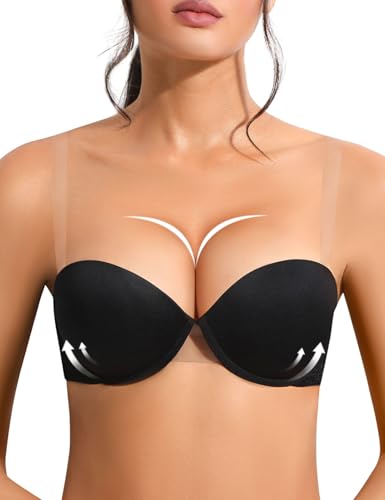 Image of Strapless Push Up Bra with Clear Straps for Women Add One Cup