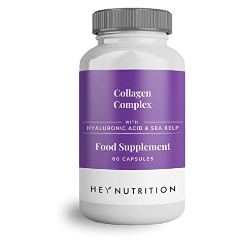 Hey Nutrition Collagen Complex Hyaluronic Acid & Sea Kelp Vitamin E, C, Biotin - Healthy Nails, Skin, Hair Joints Metabolism - Type 1 Marine Supplement - Non GMO, 60 Capsules Cover