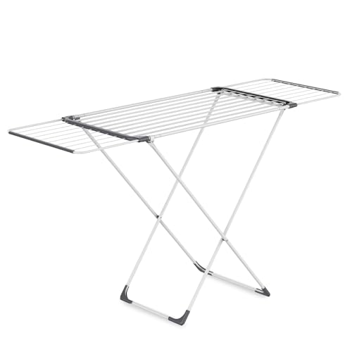 Spetebo Wäscheständer ausziehbar weiß 18 m Trockenlänge - 108-178 cm - Teleskop Stand Trockengestell klappbar - Standtrockner Flügelwäscheständer Wäschetrockner für Innen und Außen