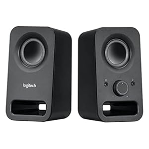 Logitech Z150 PC-Lautsprecher, Stereo Sound, 2 Lautsprecher, 6 Watt Spitzenleistung, 3,5 mm Eingang, Regler am rechten Lautsprecher, Kopfhörerbuchse, EU Stecker, PC/TV/Handy/Tablet – Schwarz