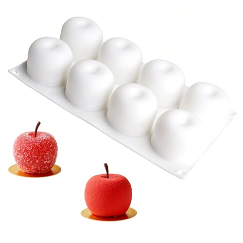 JYYWTSI Moule en silicone à 8 compartiments en forme de pomme - Antiadhésif - Démoulage facile - Pour gâteaux, mousse, chocolat, gelée et dessert - Passe...
