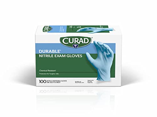 Curad Nitrile Exam Gloves, Durable, Powder Free, Chemical Resistant, One Size Fits Most, 100 Count
