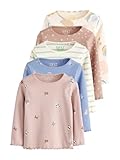 NEXT Mädchen Gerippte Langarmoberteile im 5er-Pack Navy/Ginger 18 Monate