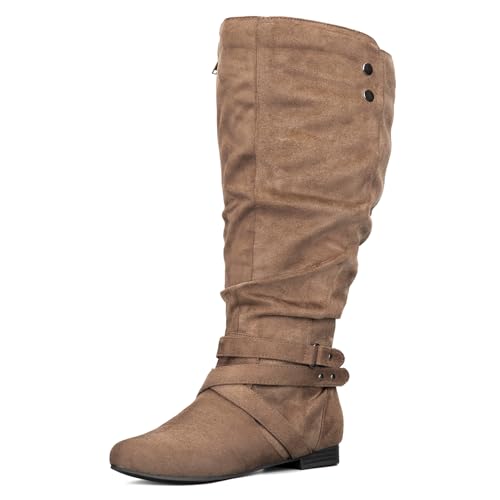 mysoft Womens Extra Wide Calf Boots Knee High Slouchy Flat Wide Width Tall Shoes Side Zippers