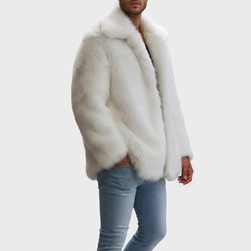 Image of Colf Men's Winter Parka Coat Lapel Faux Fur Jacket | Mens Faux Fur Coat, Long Sleeve, Fluffy Overcoat, Winter Jacket