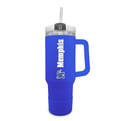 Image of Campus Colors College & University 40 oz Travel Tumbler With Handle - Dual Option Lid With Straw - Vacuum Insulated Stainless Steel (Memphis Tigers - Royal)