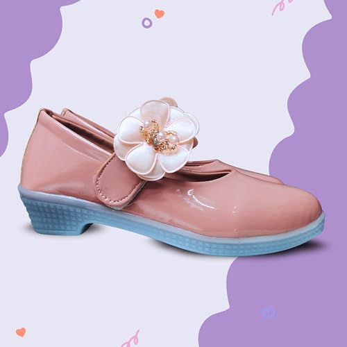Image of Girls' Patent Mary Jane Shoes with Floral Embellishment, Attractive Colour's, Pearl Flower Welcro Bellies |DMND-3|