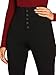 SweatyRocks Women's Casual Skinny Leggings Stretchy High Waisted Work Pants Elastic Waisted Button Black Large