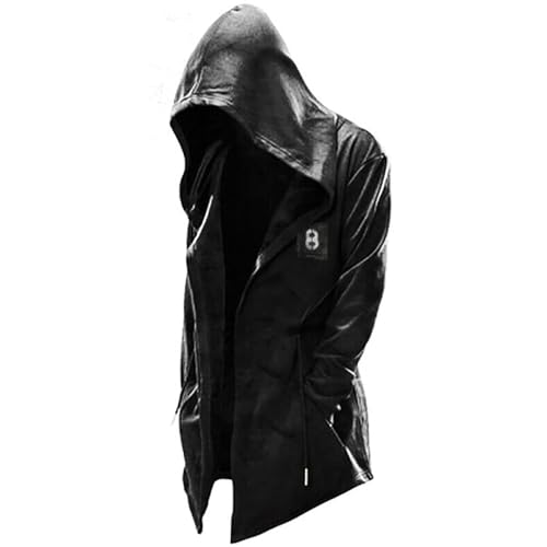 GOKKILRW Halloween Sweatshirt Hood Men Cardigan Gothic Shawl Collar Open Front Lightweight Drape Cape Overcoat with Pockets