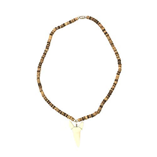 Hawaiian Jewelry Tan Coconut Bead Large Resin Shark Tooth Necklace from Hawaii