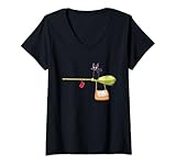 Womens Black Cat And Broomsticks Kawaii Anime Neko Japanese V-Neck T-Shirt