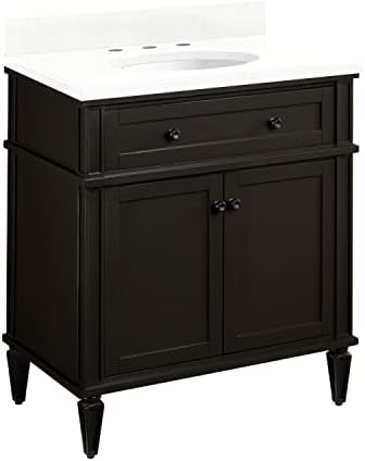 Signature Hardware 464689 Elmdale 30" Free Standing Single Vanity Set with Mahogany Cabinet, Vanity Top, and Oval Undermount Vitreous China Sink - 8" Faucet Holes