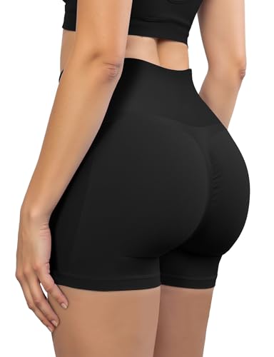 Black Gym Shorts Women, Seamless Scrunch Butt Booty Lifting Workout Shorts, High-Waisted Stretchy Yoga Leggings Athletic Shorts Pants for Squat Proof Contour Fitness Muscle Sport Running Biker Active