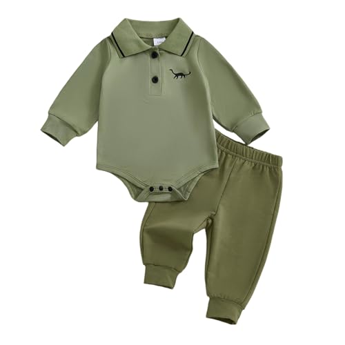 Baby Boy Clothes Long Sleeve Lapel Dinosaur Shirt Romper + Suspender Overalls Pants Set Fall Winter Outfit 2PCS