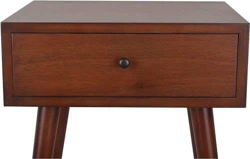 Image of Shoppee Wooden Antique 1- Drawer Wood Side Table Accent End Table for Living Room Solid Wood Leg Classic Bedside Table Nightstand for Bedroom (Walnut)