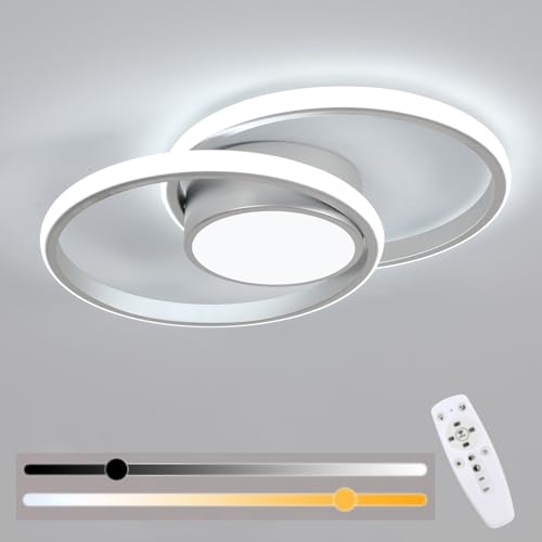 SENQIU Lámpara de Techo LED Regulable, 40W Plafon LED Techo Modernos con Mando, Luz Salon Redondo Moderno para Sala de Estar, Dormitorio, Comedor, Cocina, Plata 3000K-6500K