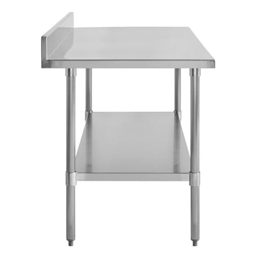 Image of Kratos Stainless Steel Kitchen Prep Table 60 inchx30 inch with Backsplash and Undershelf, NSF Worktable for Restaurants - 16ga /304SS