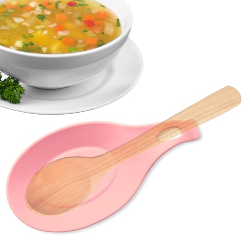Soporte Reposa Cuchara Silicona Para Cocina, Reposacucharas de silicona, Soporte para cubiertos de cocina, Apoya utensilios de Encimera, Porta cucharas de silicona, Libre BPA, Rosa
