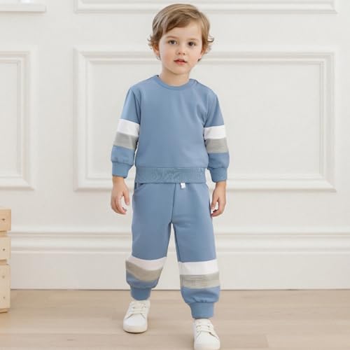 Rtnnsbbfcm Toddler Baby Boy Fall Winter Clothes Contrast Color Long Sleeve Sweatshirt + Joggers Pants Two Piece Outfits Set2