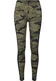 Urban Classics Leggings Camuflaje con Raya Mujer Leggins Bosque/Negro L 91% Poliester, 9% elastán