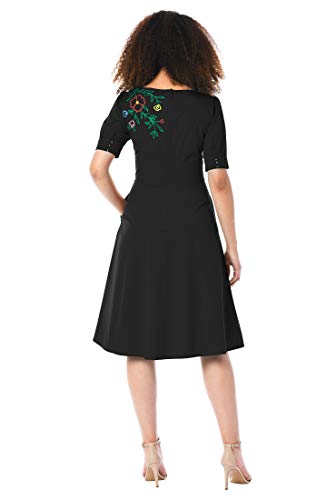 Eshakti Fx Floral Wool Embellished Cotton Poplin Dress Xl-16 Black Multi #TOP1