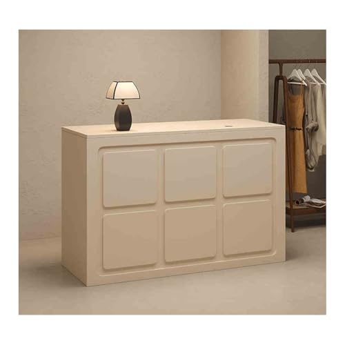 Escritorio de recepción ecológico de 120 cm, mostrador de ventas de alta carga, versátil mobiliario de oficina beige para recepción y espacios de trabajo