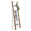 FUIN Fully Assembled 5 Ft Wood Decorative Wall Leaning Blanket Ladders Bathroom Storage Quilt Towel Display Rack Shelf Holder Rustic Farmhouse, Brown