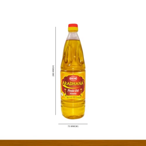 Image of Hem Aradhana Pooja Oil - 900ml (Pack of 5) | Blend of 5 Oils: Coconut, Til, Mahua, Jasmine & Rice Bran for Rituals, Lighting Diya | Lasting Flame & Pure Aroma | Ideal for Daily Puja & Ceremonies