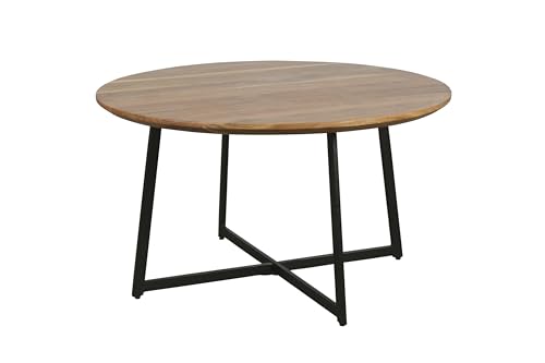 byLIVING Couchtisch Alina/Platte Akazie massiv/Gestell Metall schwarz/D 80, H 47 cm