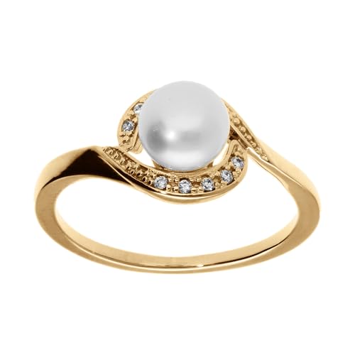 Bague plaqué or perle de culture d'eau douce véritable et oxydes sertis