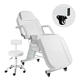 V VDLONSY Facial Chair with Wheels Tattoo Chair 73inch Adjustable Tattoo Bed for Client Massage Table with Stool Massage Table Facial Bed for Spa Beauty Esthetician White