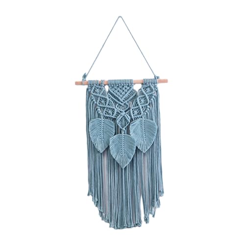 ＫＬＫＣＭＳ Leaves Tassels Macrame Wall Hanging Tapestry Handmade Woven Tapestry Wall Art Decoration for Party Backdrop Housewarming Gift, Blue