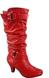 Forever Link Maggie-39 Women's Fashion Low Heel Zipper Slouchy Mid-Calf Boots Shoes Red 8.5