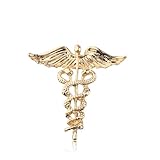 CENWA Wand Brooch Label Pin Emblem Pin Medical Jewelry Medicine Snake Caduceus Nursing Gift for Doctor Nurse Therapeutist (gold)