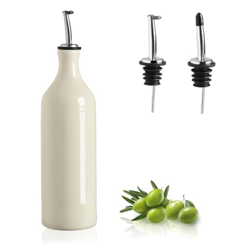 Sweejar Large Ceramic Olive Oil Dispenser Bottle, Opaque Oil Cruet Protects to Reduce Oxidation, Suitable for Storage Vinegar, Soy Sauce & Other Liquids, Pack of 1, 24 Fl Oz(Beige)