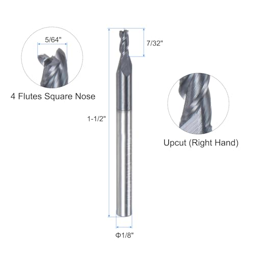 Image of uxcell Carbide Square End Mill, 5 /64 inch Diameter TiAlN Coated 3 Flutes Milling Bit Cutter, for Hardened Steel Stainless Steel Alloy Metal, 1 /8 inch Shank 7 /32 inch Cut Length 1-1 /2 inch Long HRC55
