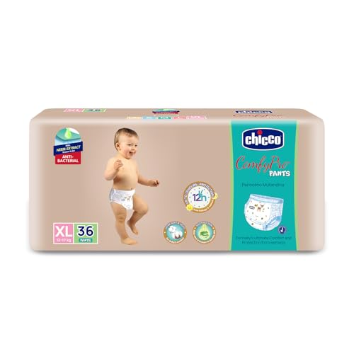 Image of Chicco Comfy-Pro Pant Style Baby Diapers | Anti-bacterial benefits | Ultra Soft & 12hrs protection | Wetness indicator & Disposing Tapes - XL, 36 Count, 12-17 Kg