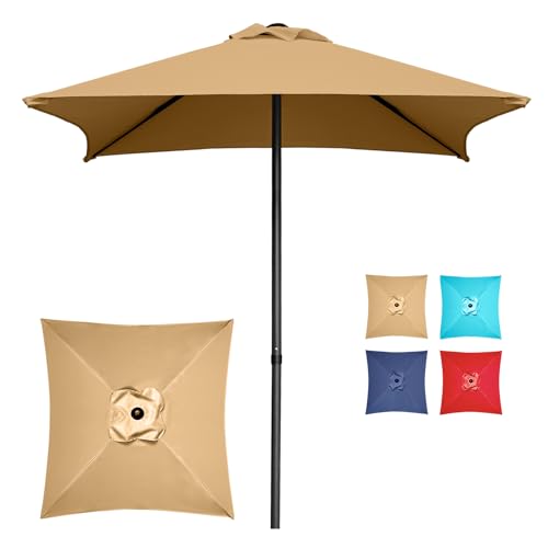 Trenovo 4.9ft Mini Square Patio Umbrella - UV 50+ Waterproof & Easy Setup | Outdoor Table Umbrella for Deck Balcony Garden Lawn Backyard Market (New Tan)