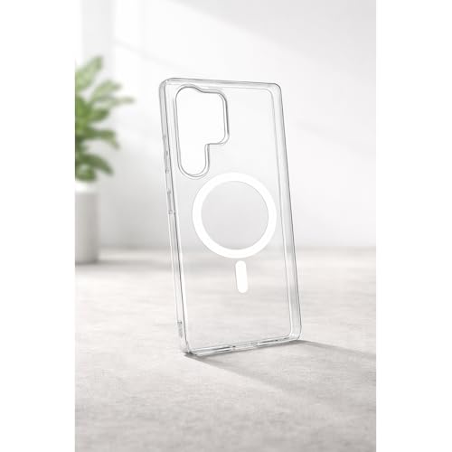 Image of amazon basics Slim PC Magnetic Case | Ultra Lightweight Paper Series Frosted Back Cover with Magnatic Ring Support & Camera Protection for Samsung Galaxy S25 Ultra 5G (Clear)