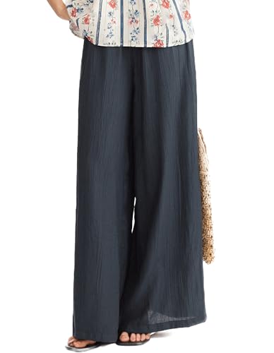 Women's Casual Loose Pants Spring Summer Long Texture Beach Lounge Palazzo Elastic Waist Wide Leg Trousers